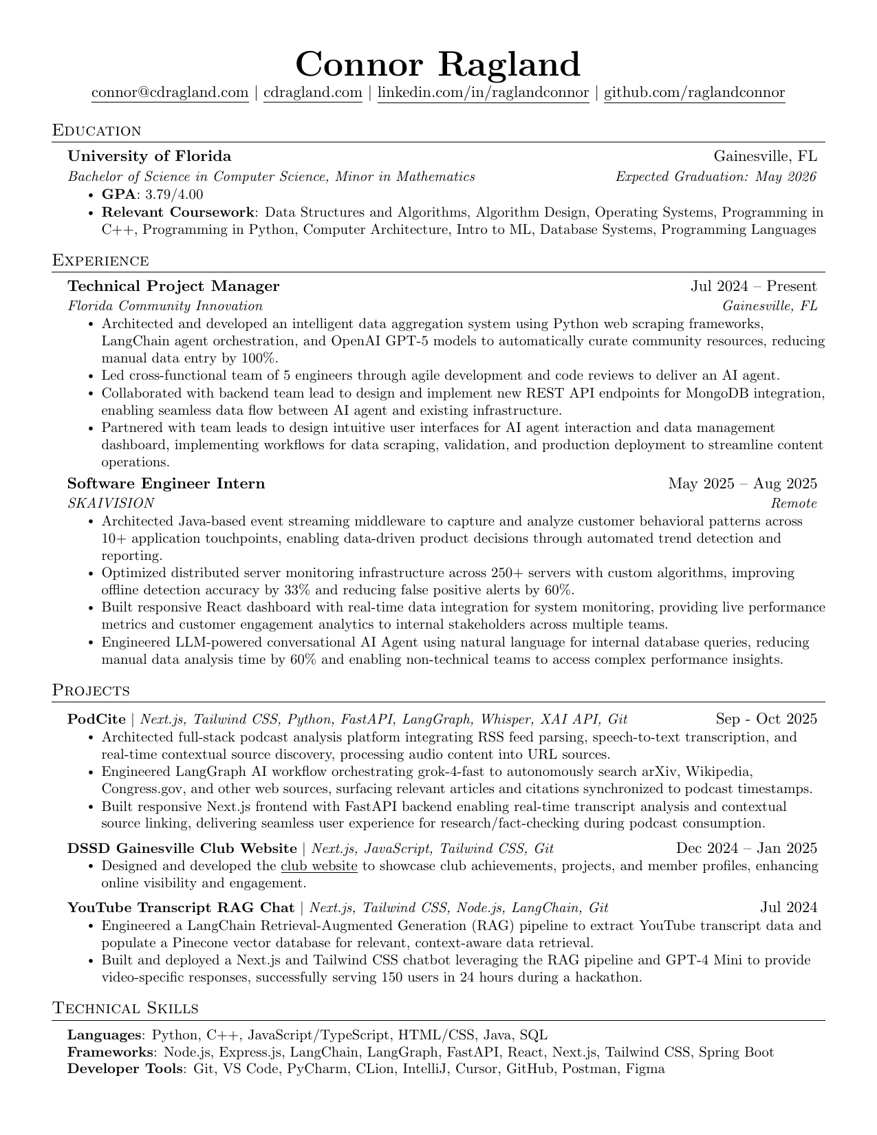 Connor Ragland's Resume